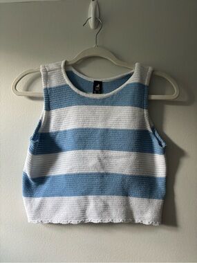 Striped Knit Tank Top – Blue & White Cropped Fit
